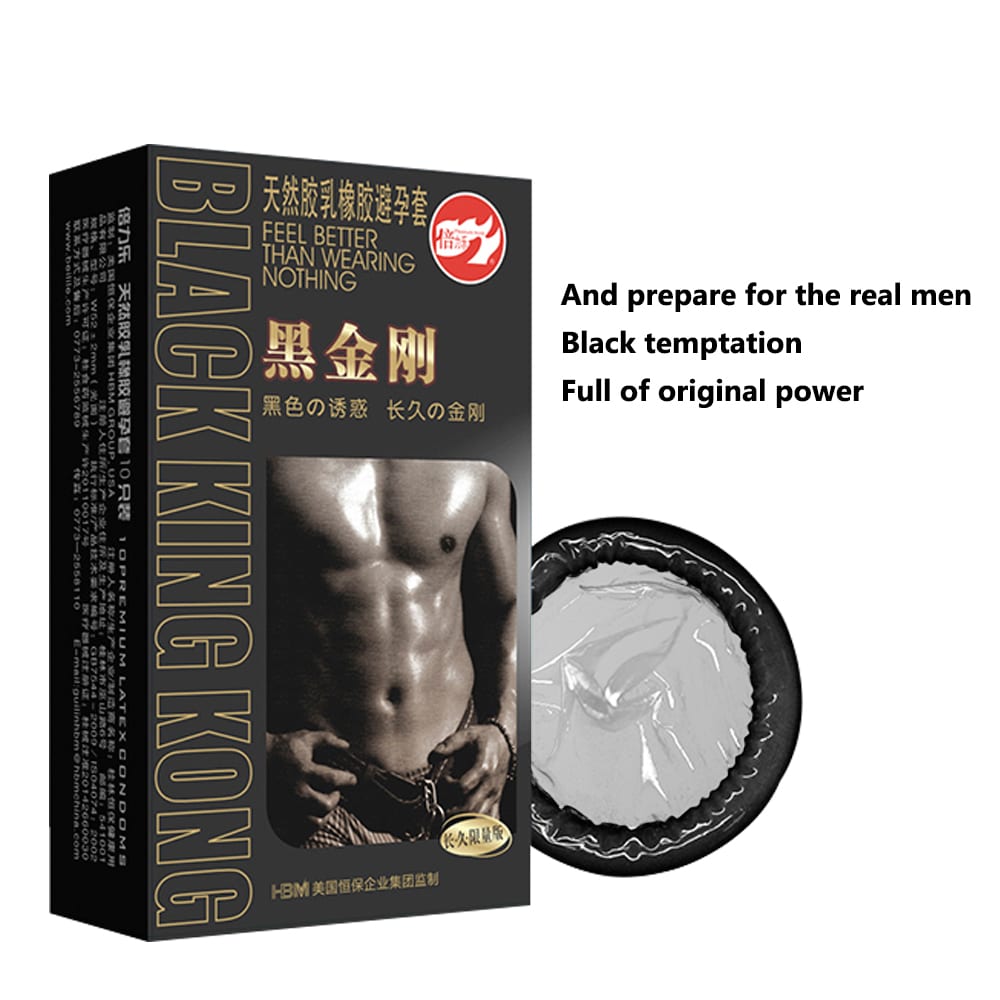 10pcs Black Durable Condoms Ultra Thin Penis Sleeve Long lasting Natural Latex Lubricated Condoms Men Contraception Sex Products