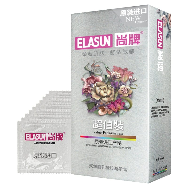 100 pcs/pack ELASUN Ultra Thin Condoms Contraception Device Large Oil Quality Natural latex for Her Rubber Condoms For Men