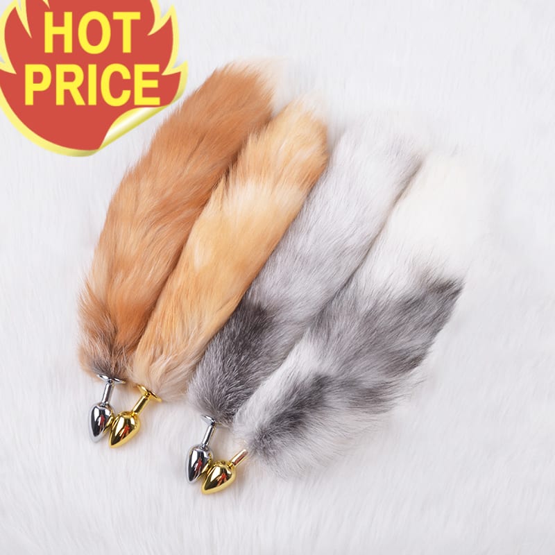 DAVYDAISY Silvery Golden Metal Anal Plug Faux Dog Tail Butt Plug Stainless Steel Women Adult Sex Accessories for Couples AC105