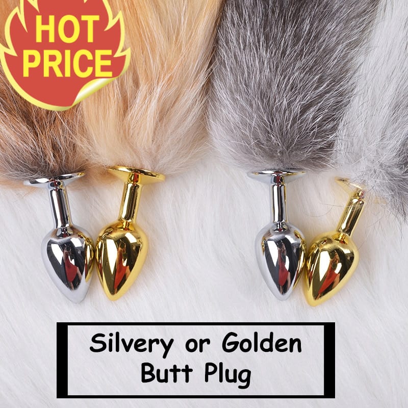 DAVYDAISY Silvery Golden Metal Anal Plug Faux Dog Tail Butt Plug Stainless Steel Women Adult Sex Accessories for Couples AC105