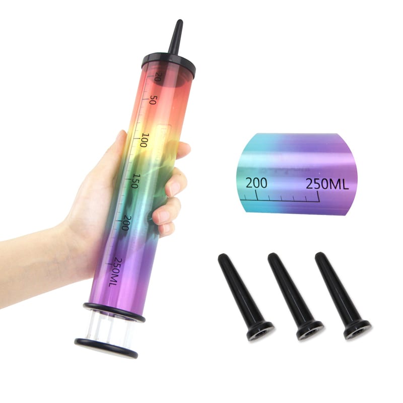 250ml Rainbow Anal Enema Cleaner Large Syringe Vagina Wash Medical Enema Anal Pump Cleaning Plugs Butt Plug Sex Toys for Couples