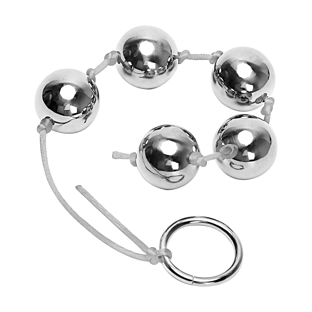 IKOKY 2.5cm Big Balls Butt Vaginal Plug Stainless Steel Five Metal Anal Balls Adult Sex Toys for Woman Handheld Ring Anal Bead