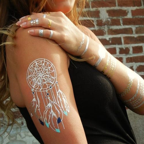 6 PCS/ lot Hot Flash Metallic Waterproof Temporary Tattoo Gold Silver Tatoo Women Henna Flower Taty Design Tattoo Sticker
