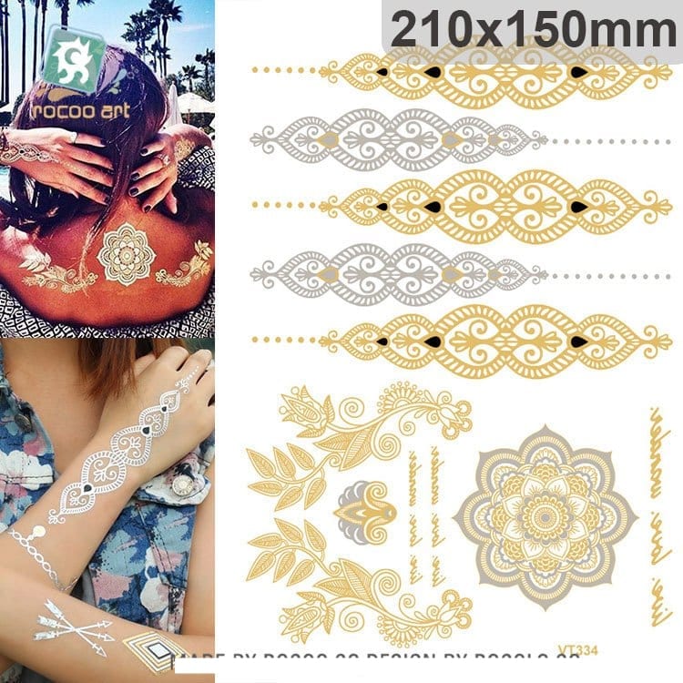 hot sell body art painting tattoo stickers Metal gold silver temporary flash tattoo Disposable indians tattoos tatoo VT334