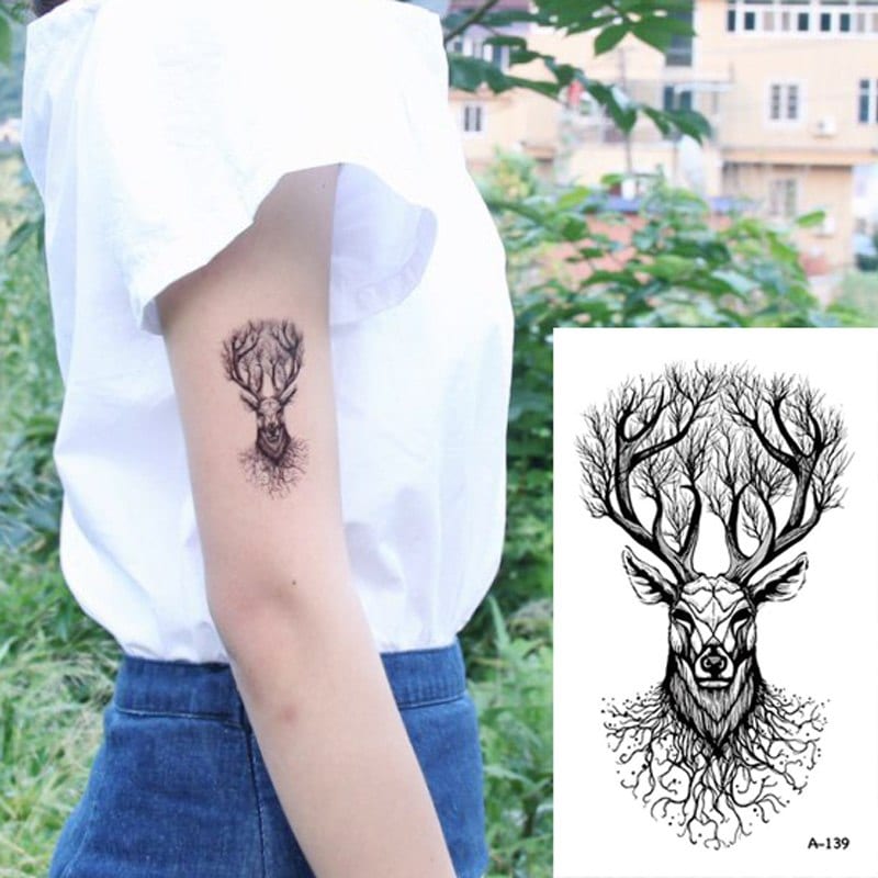 Wyuen Hot Designs Deer Temporary Tattoo For Women Tattoo Body Art 9.8X6cm Waterproof Hand Fake Tatoo Sticker Elk Animal A-073