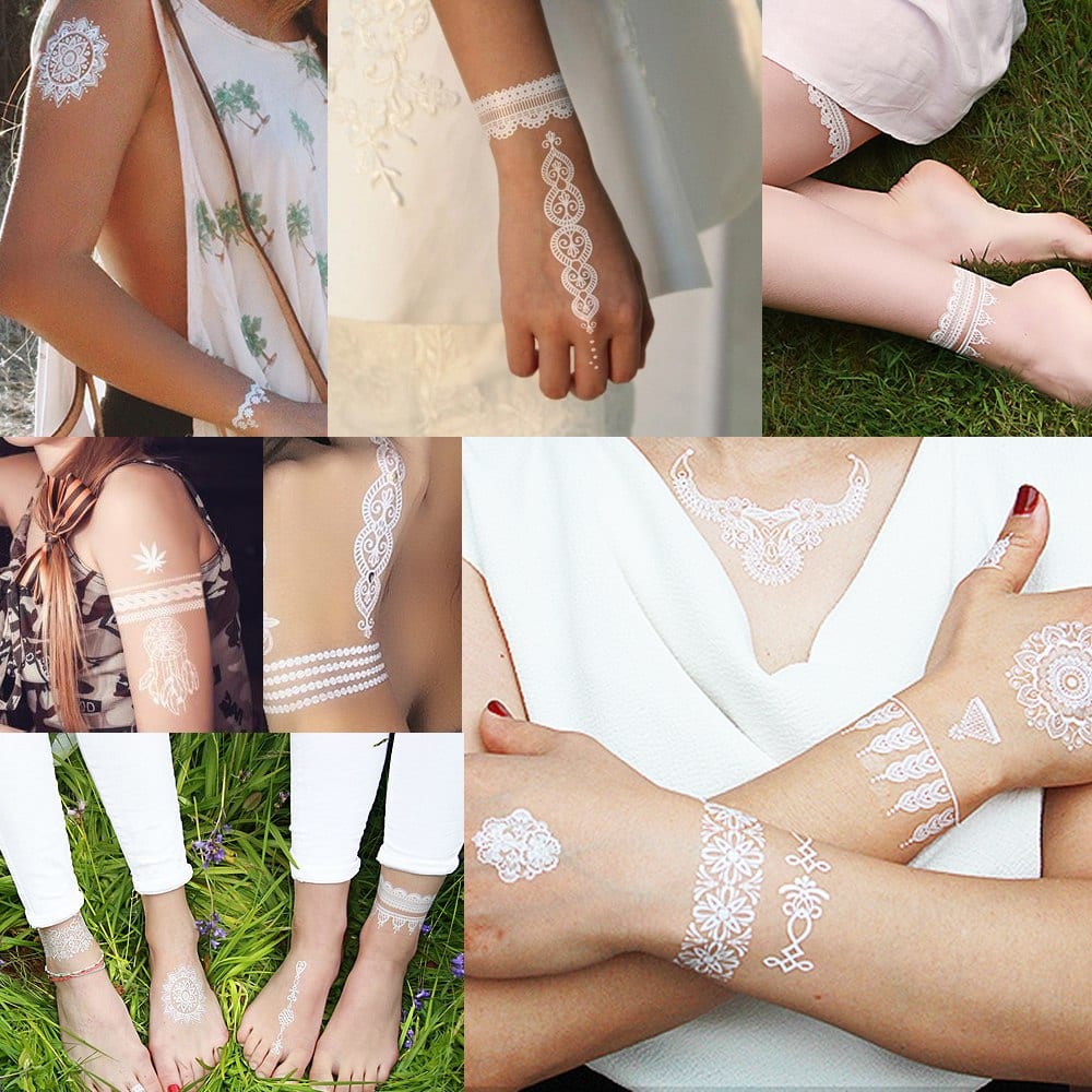 1pc Trendy Fake Flower Waterproof Tatoo WM-LS1006 Temporary White for Women Body Art Tattoo Henna Pendant Choker Jewelry Sticker