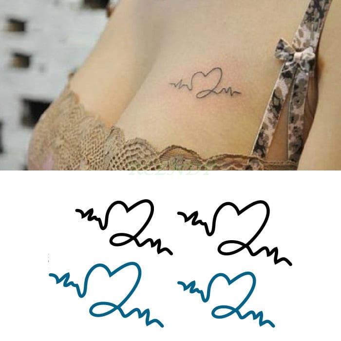 Waterproof Temporary Tattoo Sticker body art letters Love heartbeat wave tatto flash tatoo fake tattoos for girl women 4