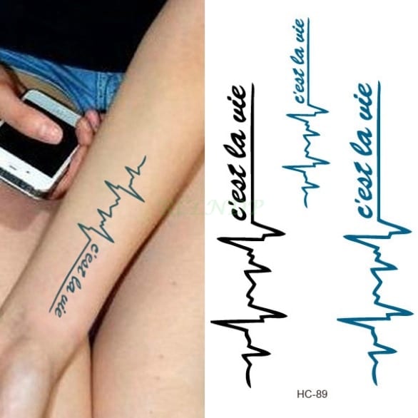 Waterproof Temporary Tattoo Sticker body art letters Love heartbeat wave tatto flash tatoo fake tattoos for girl women 4