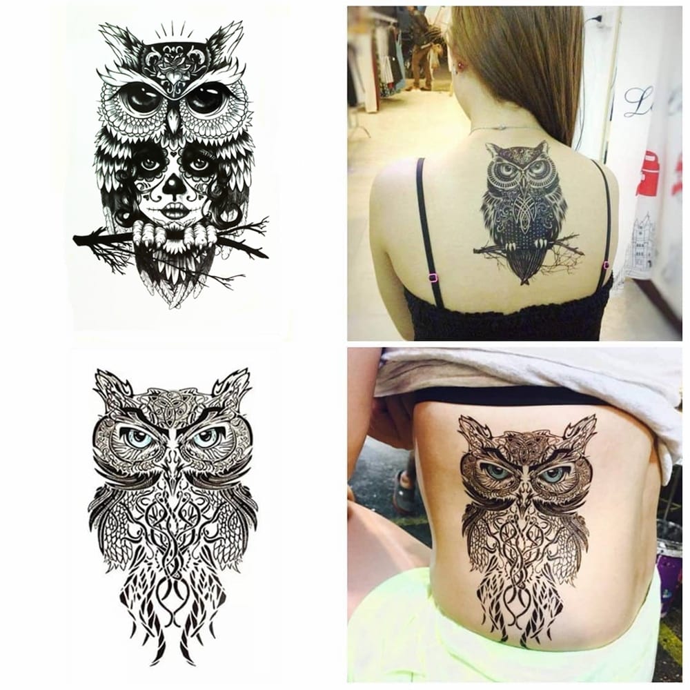 Nu-TATY Wise Owl two Temporary Tattoo Body Art Flash Tattoo Stickers 12*20cm Waterproof Fake Tatoo Car Styling Wall Sticker