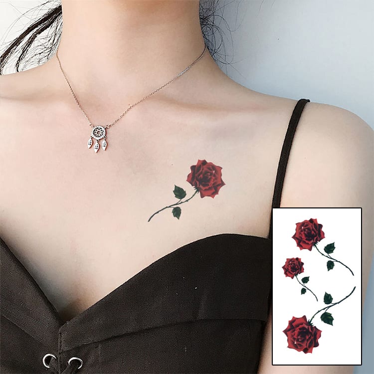 Red color Rose blossom flower brand new fashion waterproof temporary tattoo sticker tatoo tatto men women flash fake henna WM201