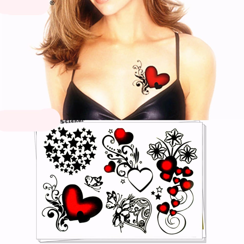 Nu-TATY Sexy hearts stars Temporary Tattoo Body Art Flash Tattoo Stickers 17*10cm Waterproof Fake Tatoo Styling Wall Sticker