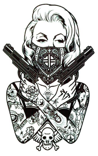 Rocooart MC708 19X12cm HD Large Tattoo Sticker Body Art Sexy assassin Women Gun Temporary Tattoo Terrorist Stickers Taty Tatoo