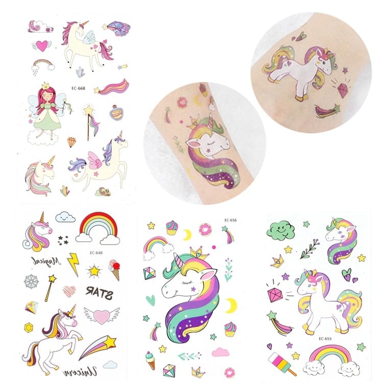 FENGRISE 1pc Disposable Tattoo Sticker Unicorn Party Decor Baby Unicorn Birthday Party Favors Temporary Unicorn Party Supplies