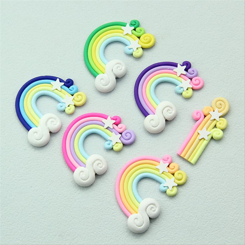 10Pc Clay Handmade DIY Rainbow Star Cake Topper birthday party decorations kid Birthday Unicorn Party wedding gifts for guests,S