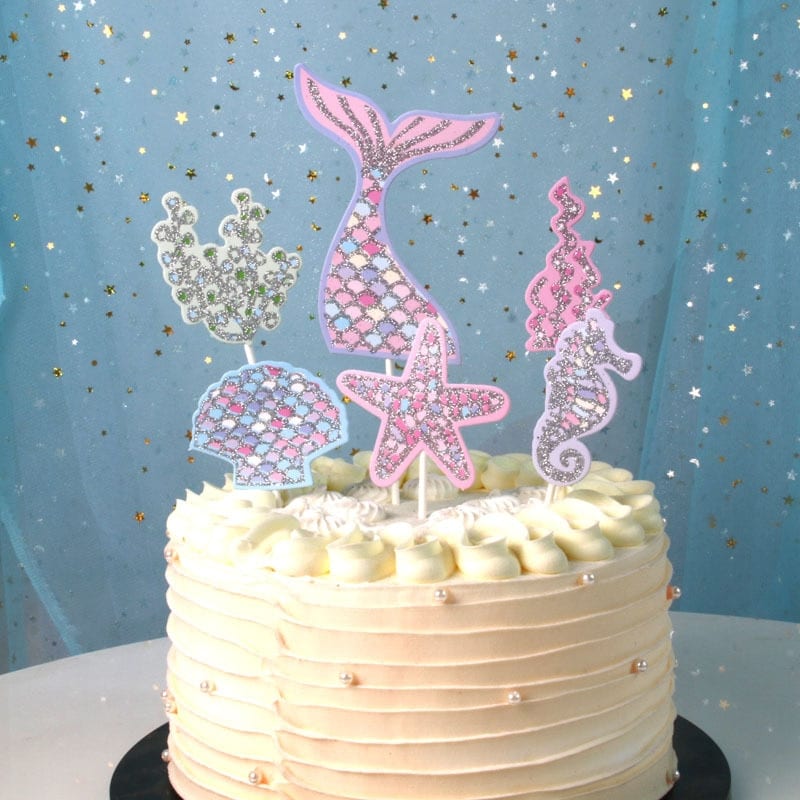 1 Set Mermaid Theme Cake Insert Birthday Party Decorations Kids Happy Birthday Wedding Decorations Baby Shower Party Supplies.q