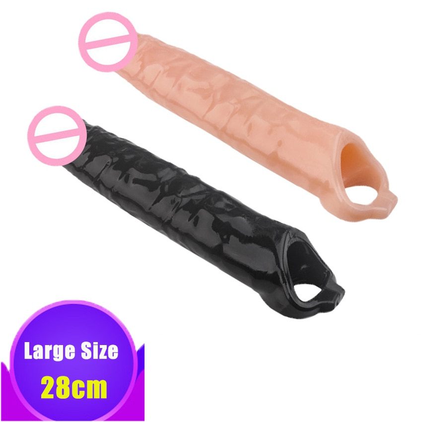 28cm Long Size Penis Enlargement Condom Sex Delay Ejaculation Penis Sleeve Extender Dick Ring Cock Sex Products For Men