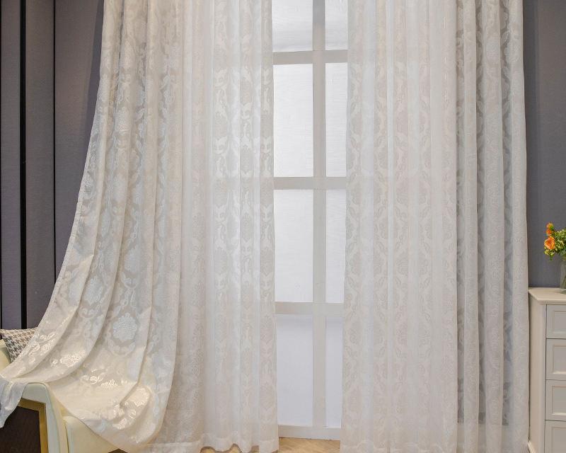White Jacquard Curtains | Geometric Pattern Curtains