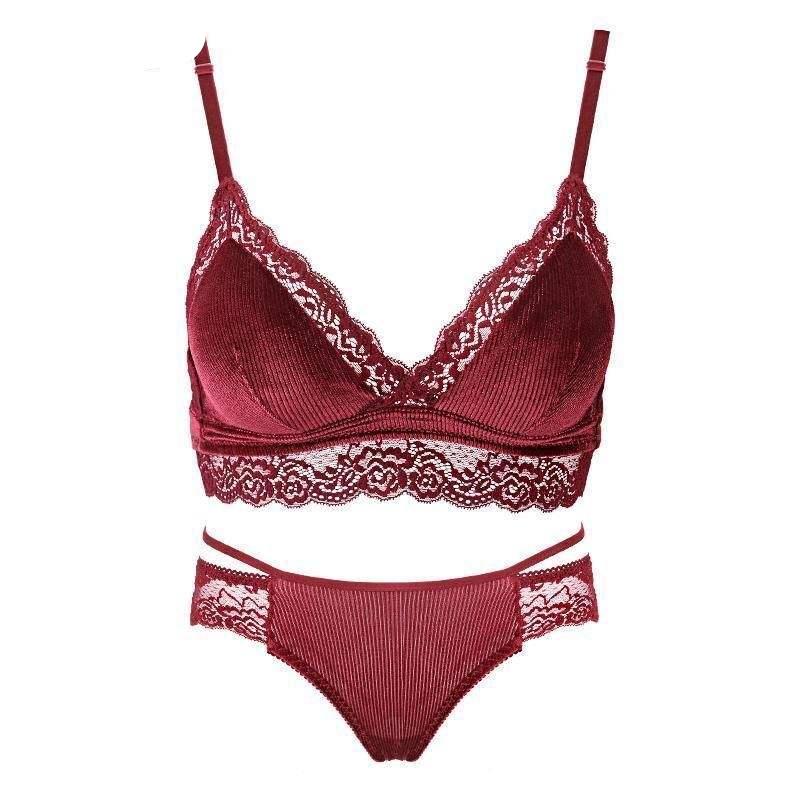 Velvet Bra And Panties Set | Bra Lingerie Set