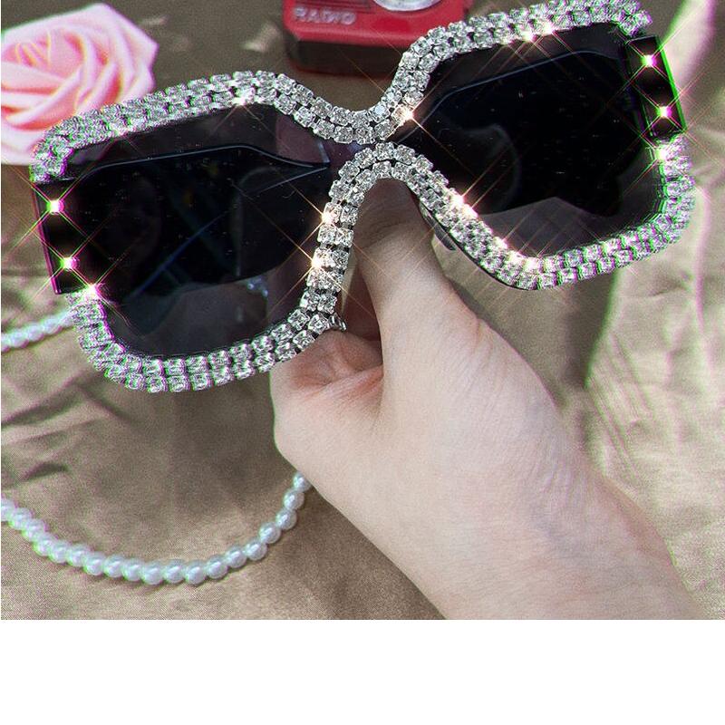 Oversized Rhinestone Sunglasses For Women Trendy Brand Designer Big Frame Sun Glasses Luxury Diamond Eyewear Gafas De Sol Hombre