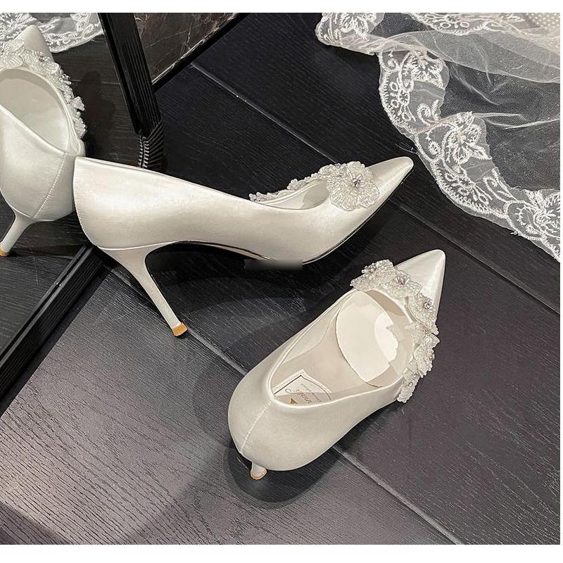 Flower Wedding Shoes | Shiny High Heels