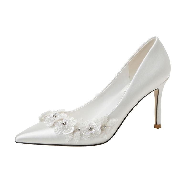 Flower Wedding Shoes | Shiny High Heels