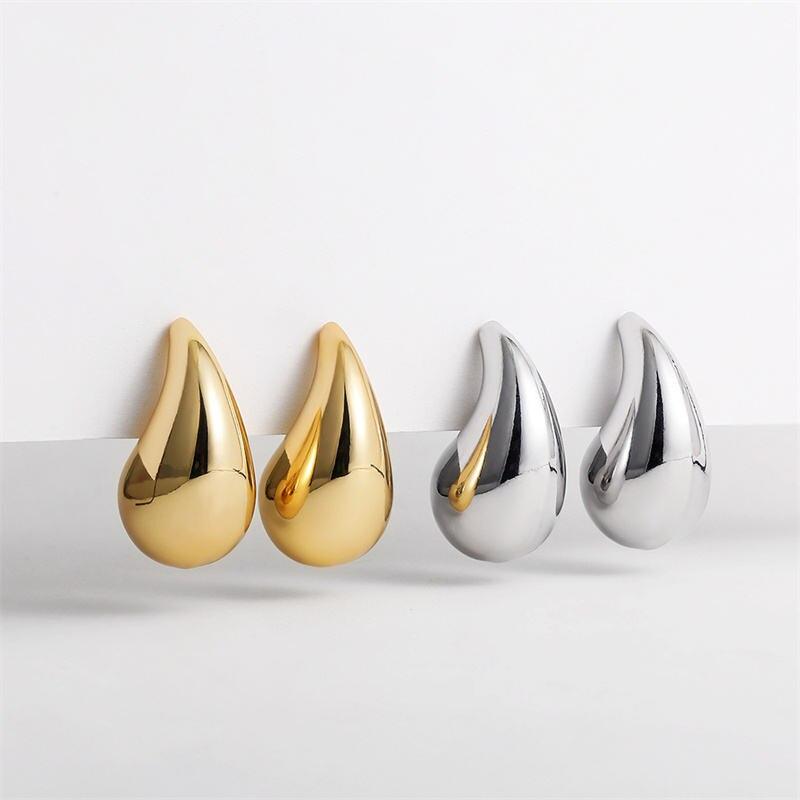 3 Pairs Trendy Acrylic Gold Color Chunky Waterdrop Dupes Drop Earrings for Women Personality Glossy Teardrop Earring Jewelry