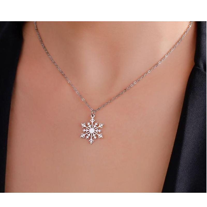 Snowflake Necklace | Stainless Steel Jewelry | Winter Gift | Silver Christmas Gift