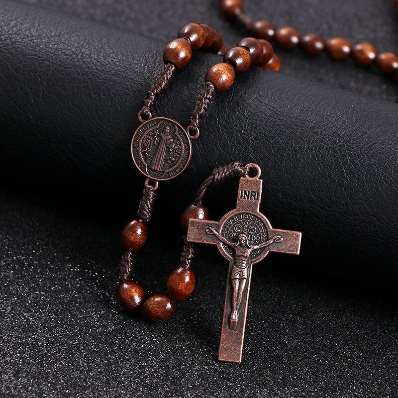 Wooden Cross Pendant | Beads Rosary Necklace | Handmade Jewelry | Religious Jewelry