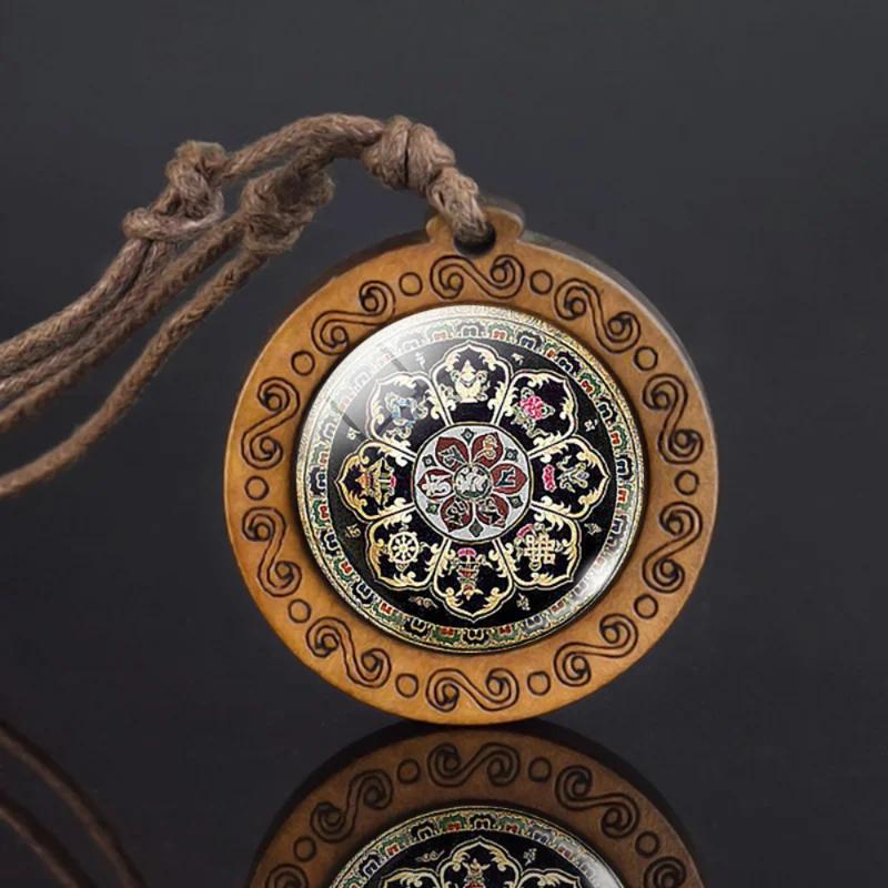 Mandala Necklace | Wooden Pendant | Leather Cord | Geometry Jewelry