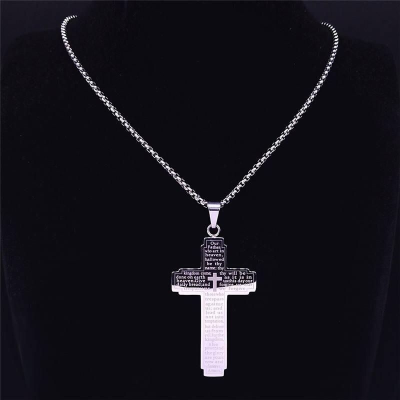 Religious Necklace For Men | Jesus Cross Necklace | Stainless Steel Pendant | Christmas Gift, Dad