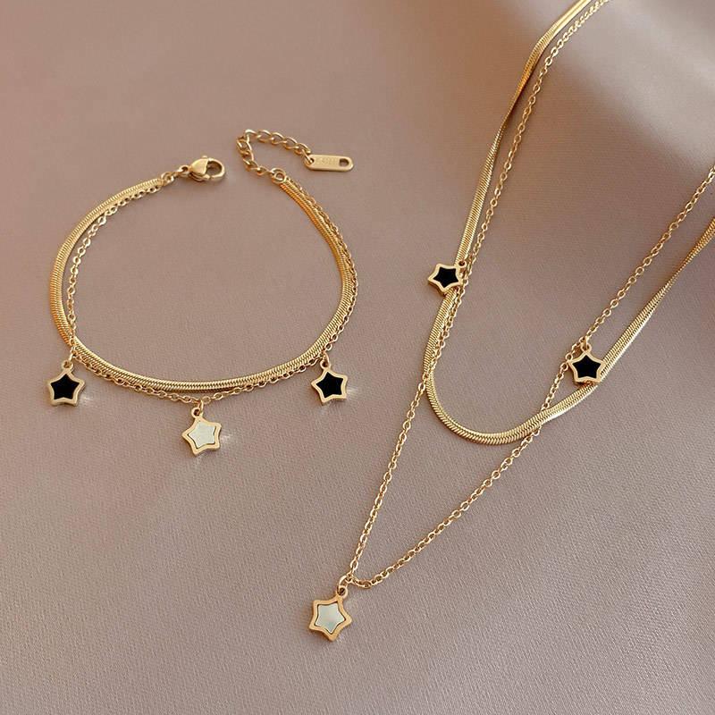 Multilayer Chain Necklace | Tiny Star Bracelet | Trend Jewelry Set