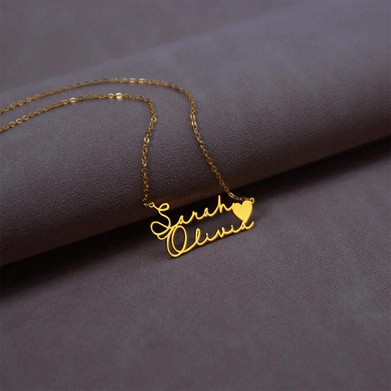 Double Name Necklace With Heart | Stainless Steel Jewelry | Gold Couple Name Necklace | Mothers Day Gift